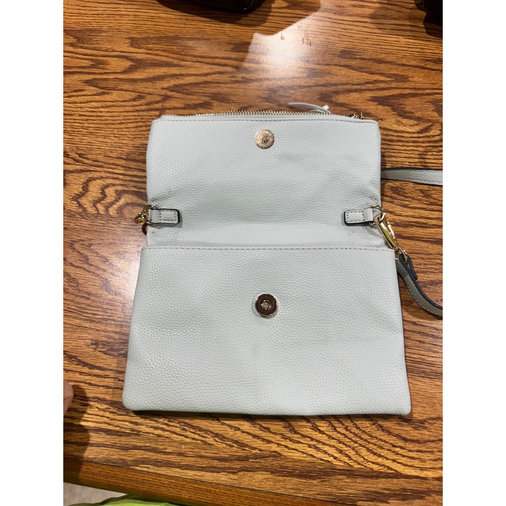 Pebbled Faux Leather Foldover Crossbody Bag Mint Green with Tassel Detail